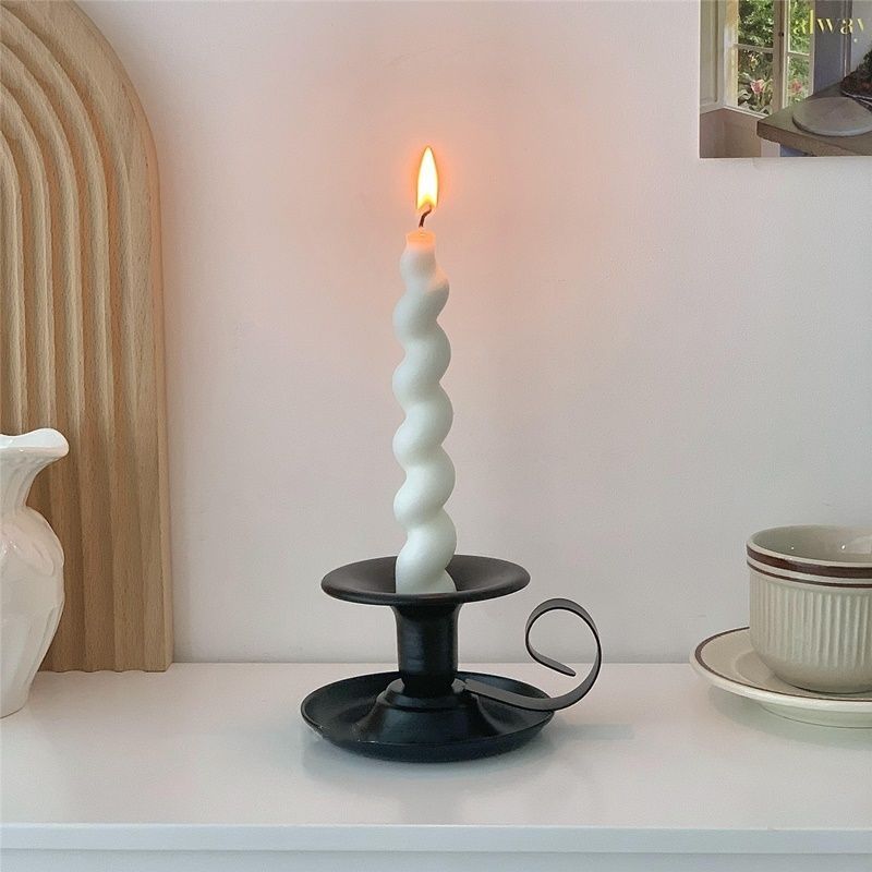 2PCS Handmade Iron Art Vintage Candle Holders, Matte Texture Lights Up Romantic Moments (BLACK)