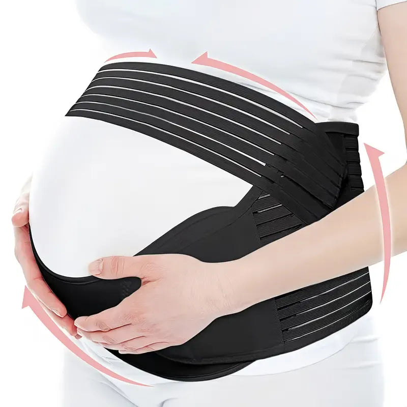 2-in-1 Pregnancy Support & Belly Band, Breathable Skin-Friendly Lightweight, Ergonomic Fit, Relieves Lower Back & Pubic Discomfort, Full Protection During Pregnancy & Postpartum/BLACK.Lcode