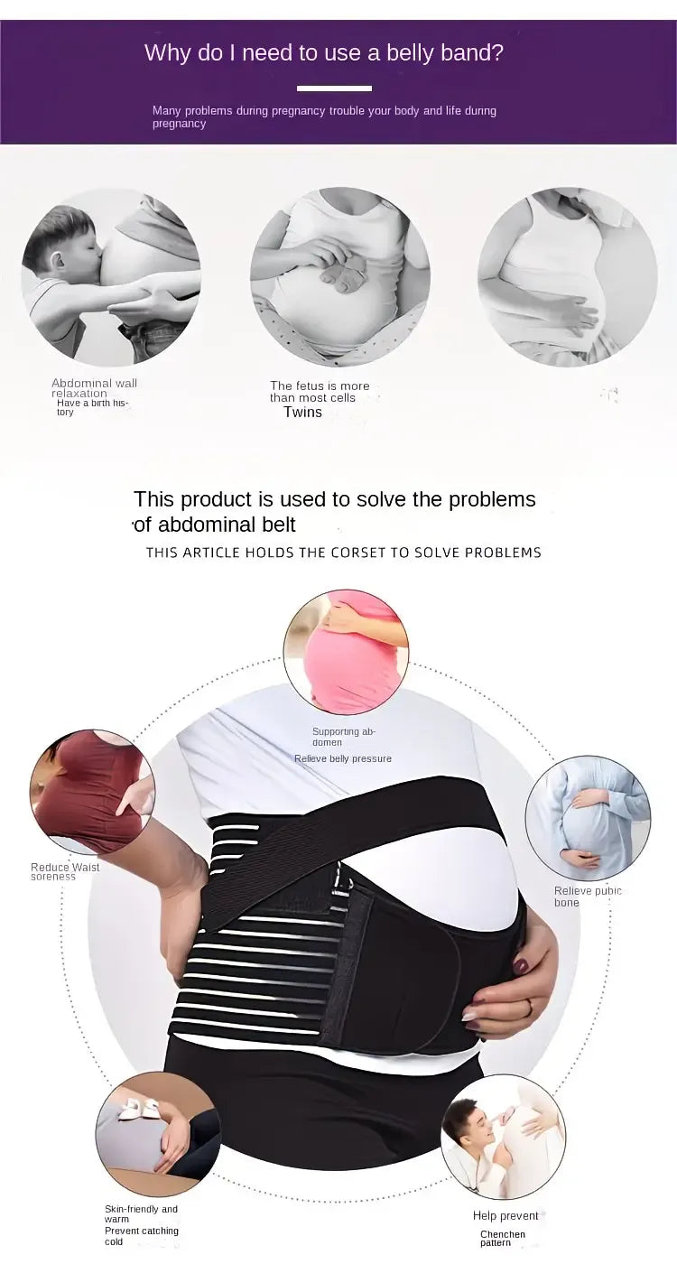 2-in-1 Pregnancy Support & Belly Band, Breathable Skin-Friendly Lightweight, Ergonomic Fit, Relieves Lower Back & Pubic Discomfort, Full Protection During Pregnancy & Postpartum/BLACK.Lcode