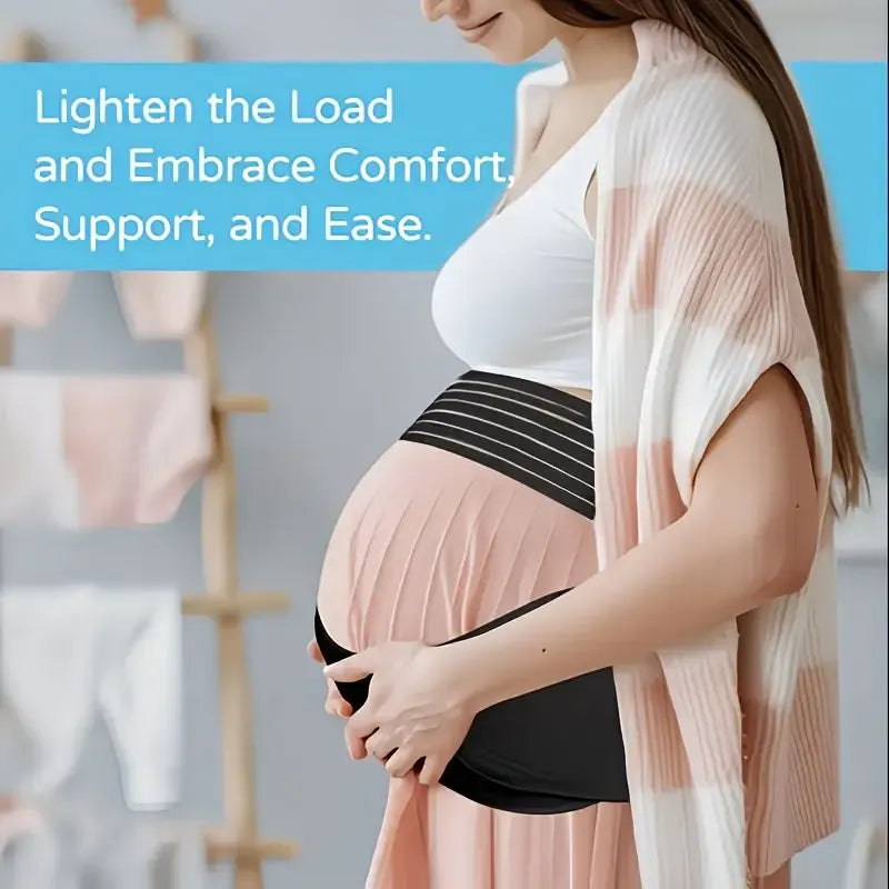 2-in-1 Pregnancy Support & Belly Band, Breathable Skin-Friendly Lightweight, Ergonomic Fit, Relieves Lower Back & Pubic Discomfort, Full Protection During Pregnancy & Postpartum/BLACK.Lcode