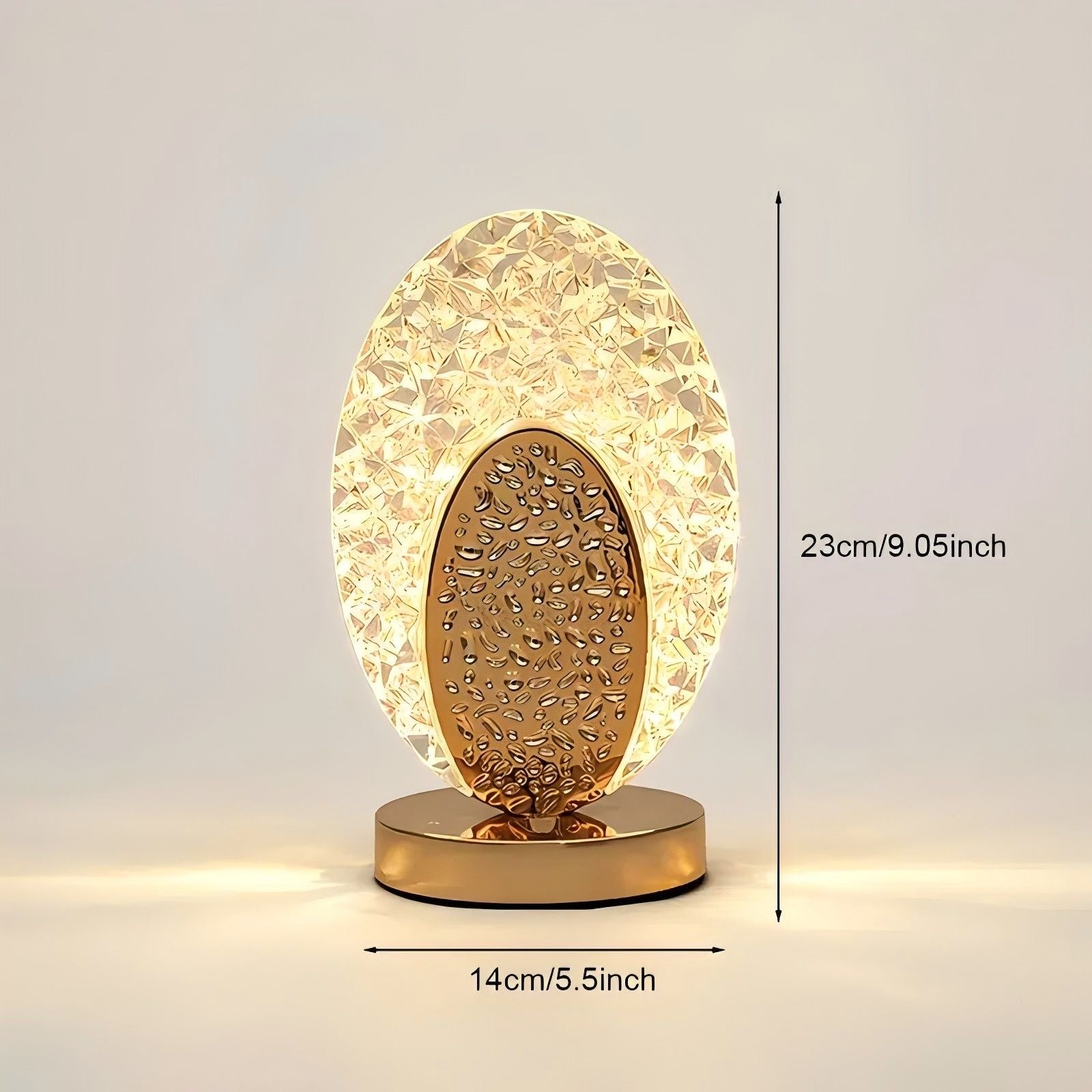 Rechargeable acrylic crystal desk lamp with 3 color temperatures touch control, USB charging for portability, and stepless brightness adjustment. Diamond-cut design serves as both an ambient light and an art piece./sunflower seed