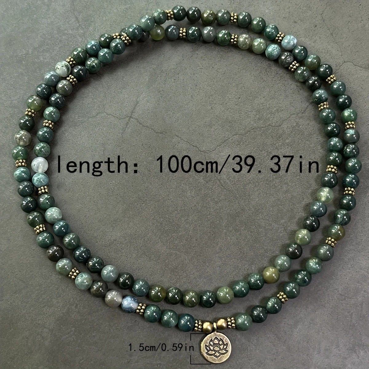 108-Piece Moss Agate Handcrafted Necklace, Natural Plant-Patterned Zen Layered Blessing Bead Strand