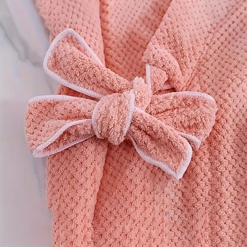 Women's Coral Fleece Pineapple Grid Two-Piece Set | Cloud-Like Touch Adjustable Bath Robe + Hair Towel, Adjustable Tie Belt, Suitable for Daily Home Use(Qingxin powder)