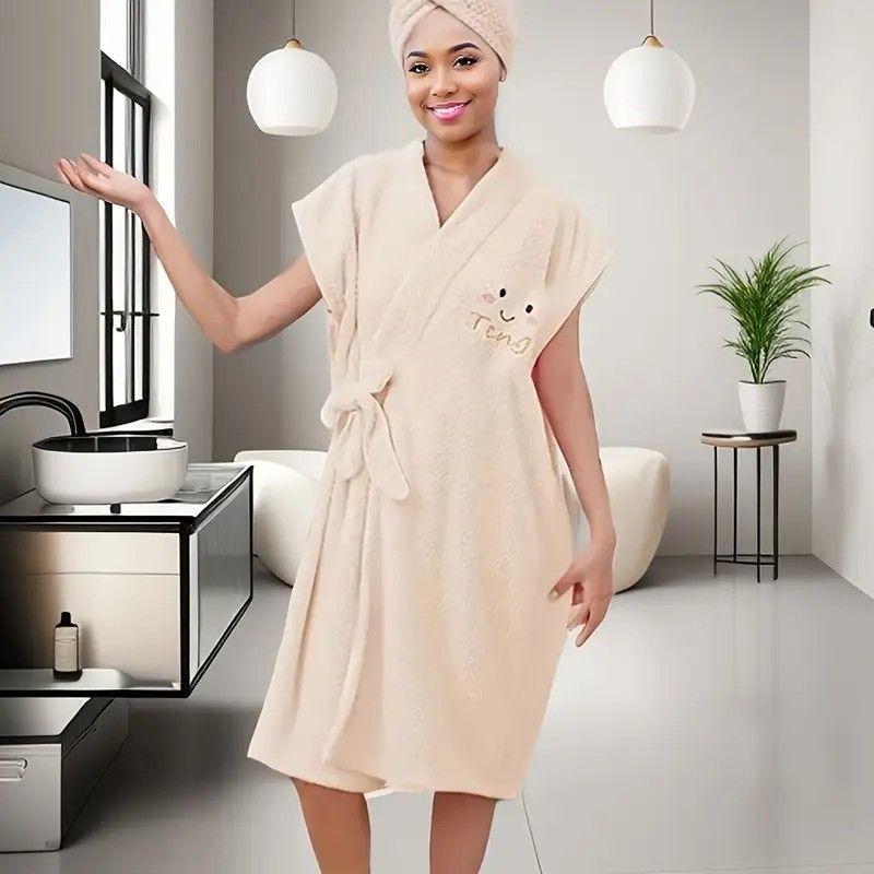 Women's Coral Fleece Pineapple Grid Two-Piece Set | Cloud-Like Touch Adjustable Bath Robe + Hair Towel, Adjustable Tie Belt, Suitable for Daily Home Use(Red bean paste purple)