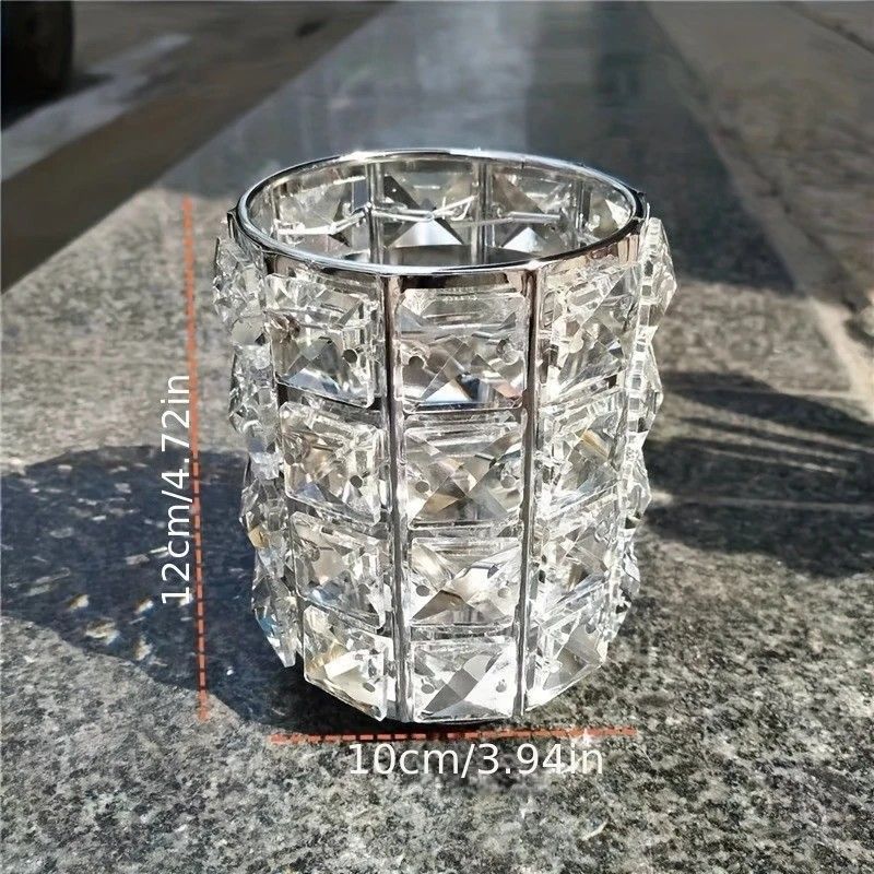 1 piece crystal pen holder, round creative desktop makeup brush storage box, polished cast iron metal art decorative display piece, lightweight and desktop style.silver