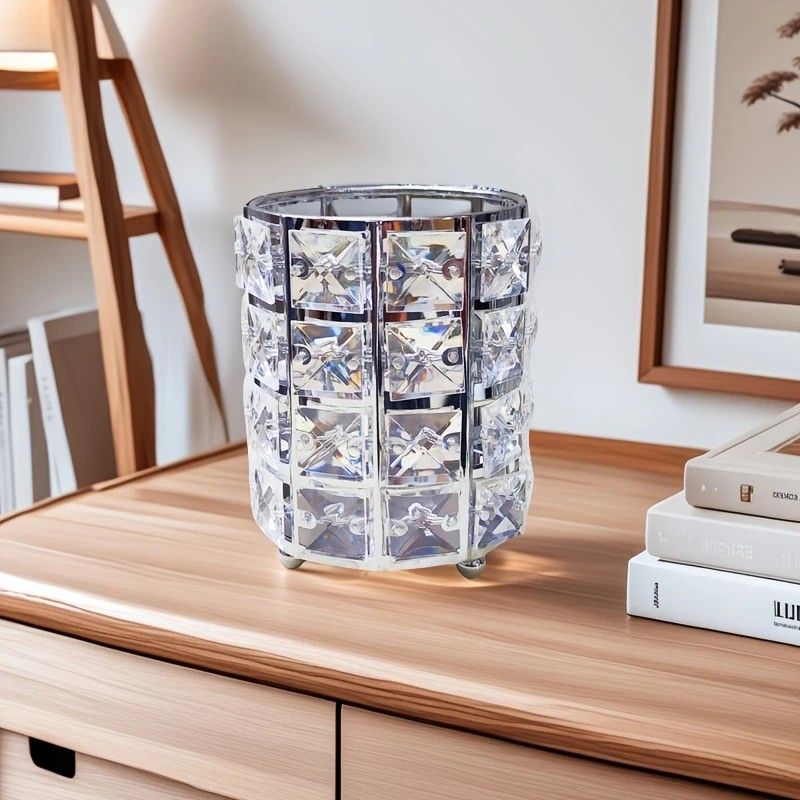 1 piece crystal pen holder, round creative desktop makeup brush storage box, polished cast iron metal art decorative display piece, lightweight and desktop style.golden