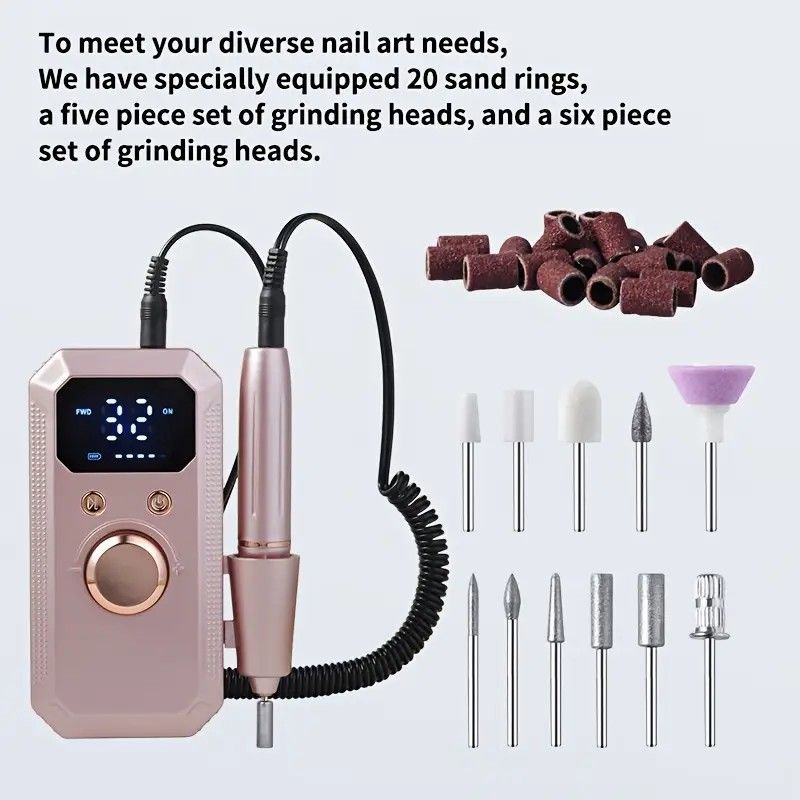 Professional Nail Drill: Quiet and Efficient, LED Digital Display, 31 Accessories for All-in-One Use, Easy for Beginners to Master.Dark grey