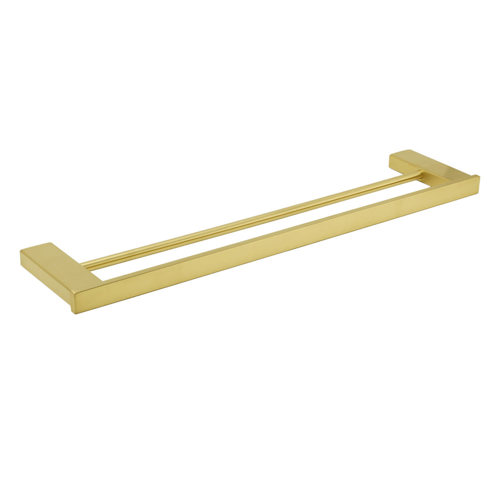 Cubic Square 600mm Double Towel Rail Rack Hanger Holder Bar Wall Kit