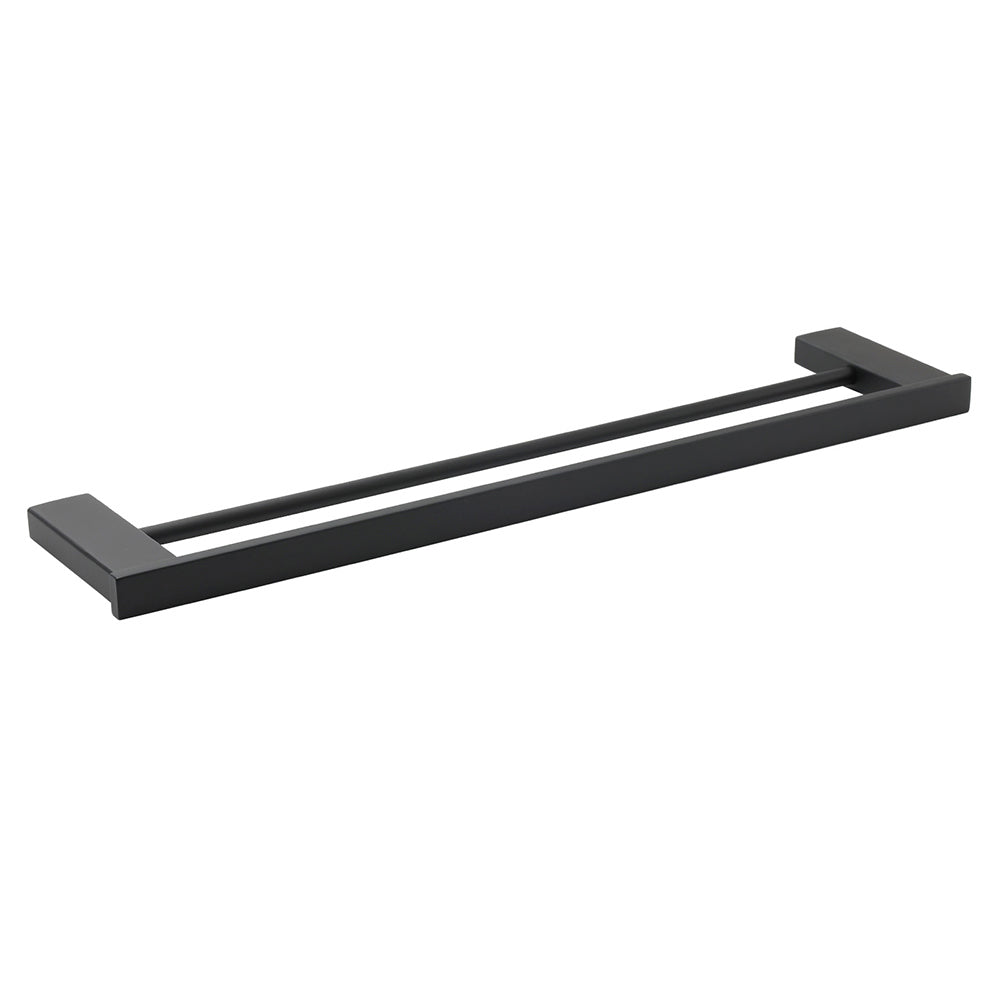 Cubic Square 600mm Double Towel Rail Rack Hanger Holder Bar Wall Kit