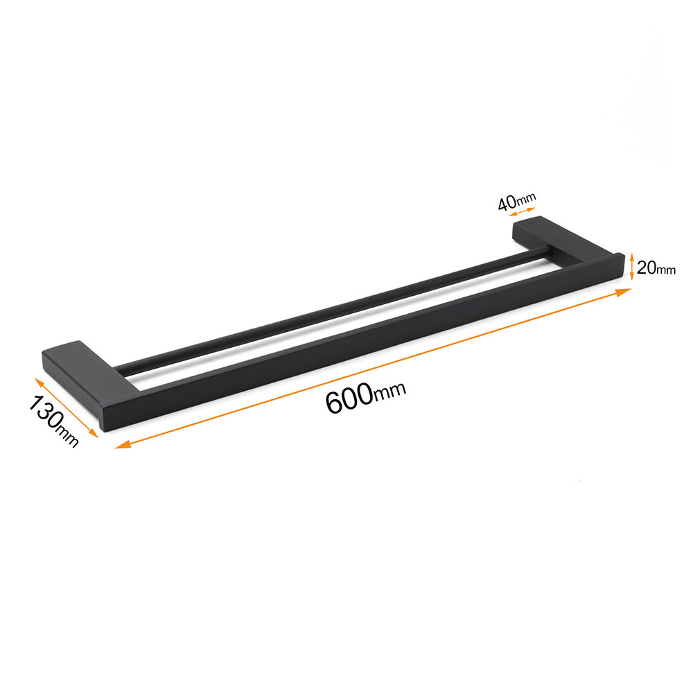 Cubic Square 600mm Double Towel Rail Rack Hanger Holder Bar Wall Kit