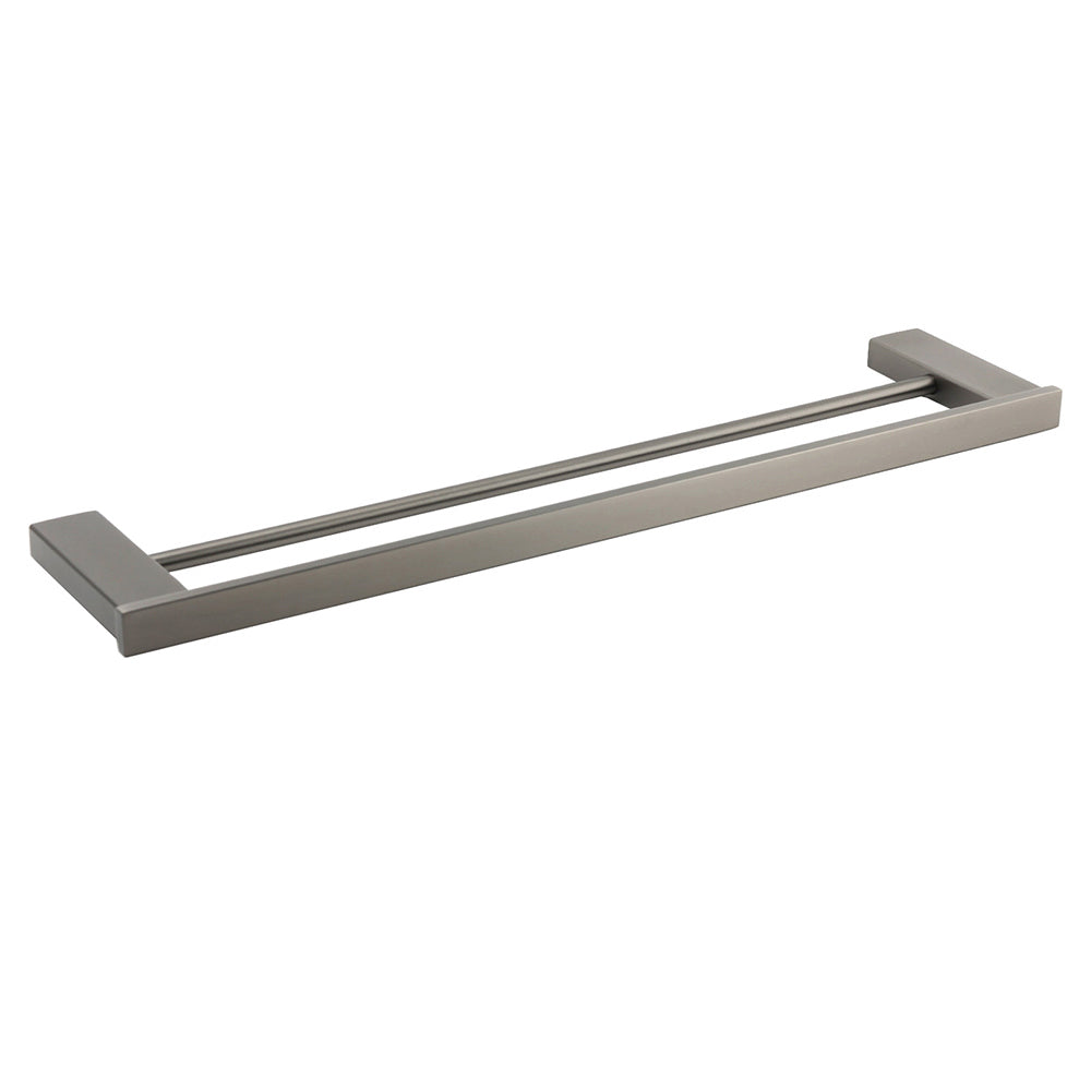 Cubic Square 600mm Double Towel Rail Rack Hanger Holder Bar Wall Kit