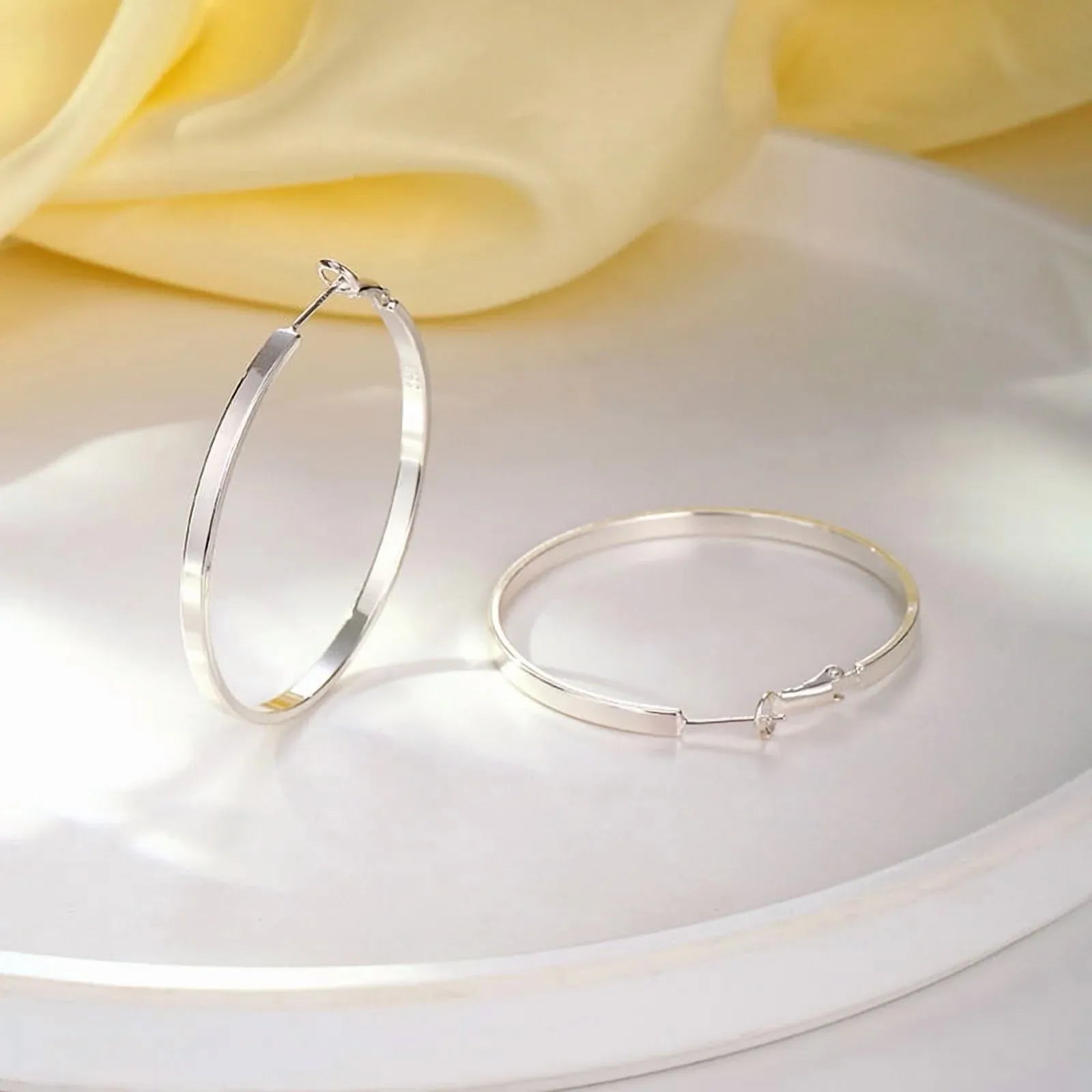 316 Sterling Silver Hoop Earrings for Women, Lightweight Hypoallergenic Large Earrings, 30/40/50 mm