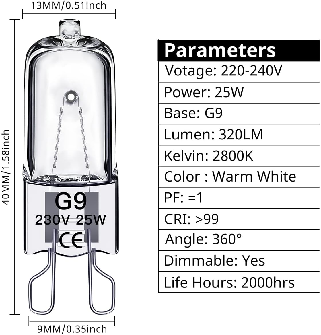 G9 halogen bulbs 60W, 230V, 10-pack 60W 60W