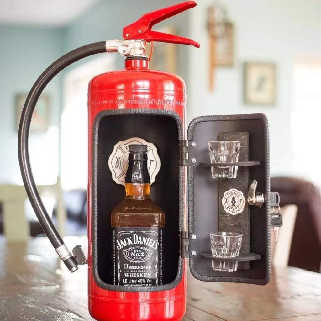 Fire Extinguisher Minibar Wine Cabinet Perfect Gift for Men black
