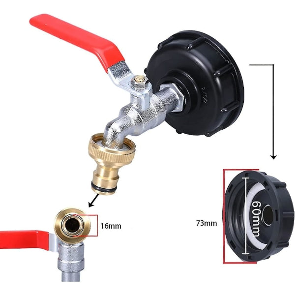 1000l tank tap with garden hose adapter, S60x6 IBC tap connection