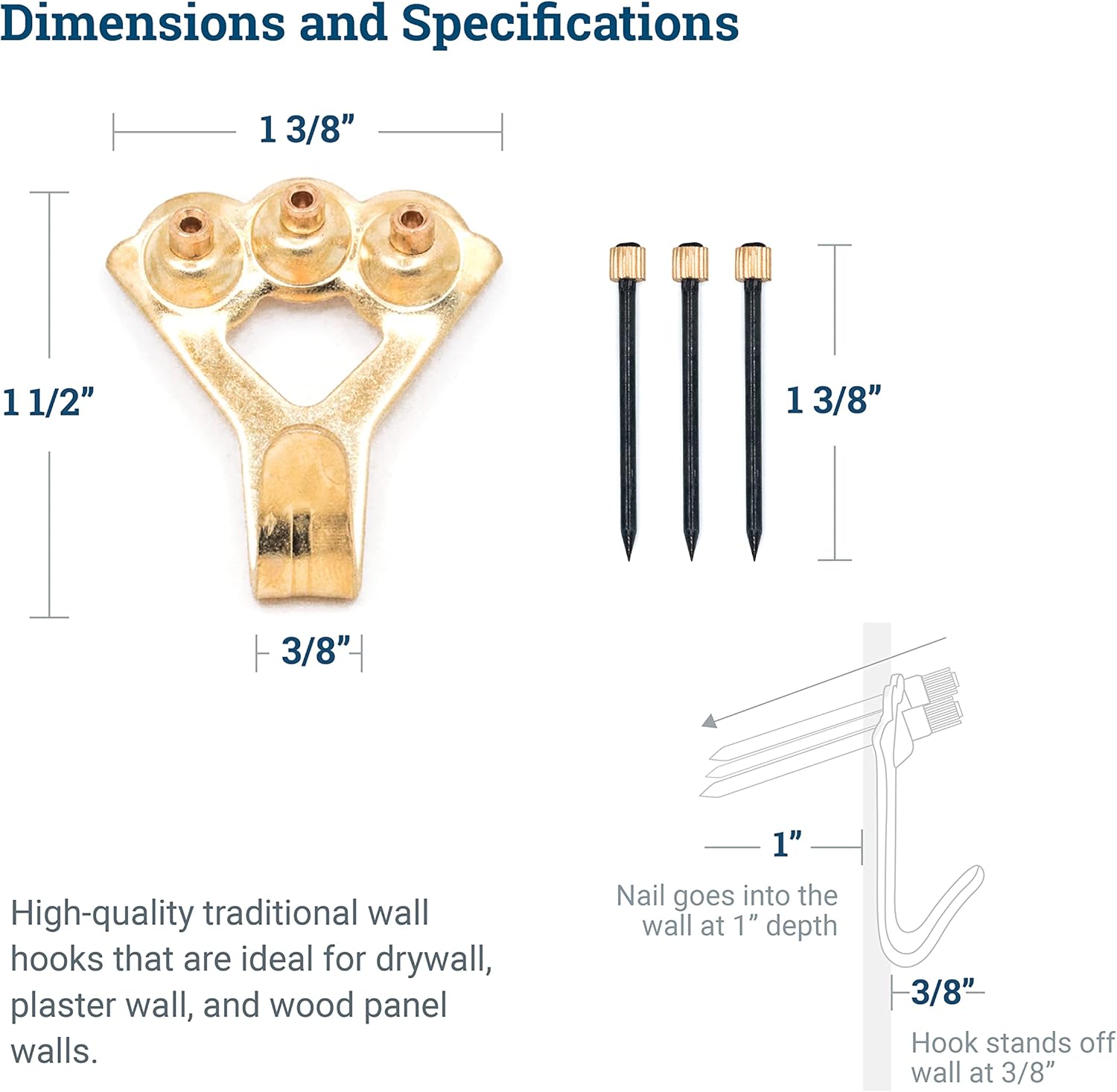 Heavy Duty Picture Hooks Hold Up to 45 kg - 10-pack with Nails | Picture Hooks for Drywall - Mirrors
