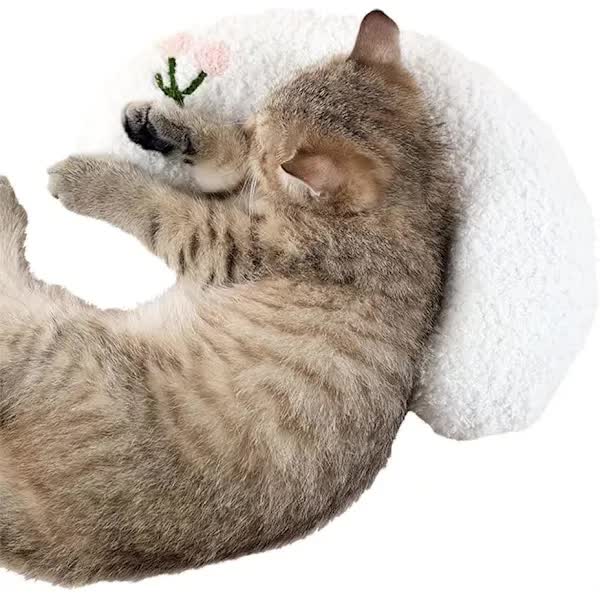 Pet Fur, Cat and Dog Pillow, Relief for Pet Play, Tear and Bite Resistant, U-Shaped Headrest, White