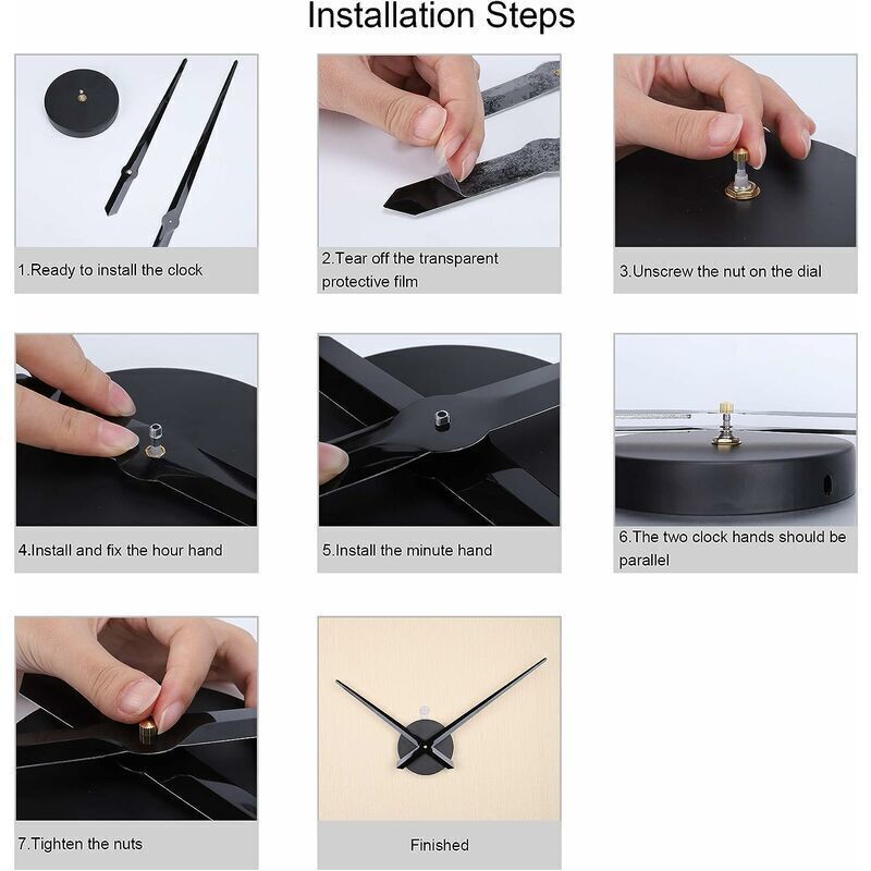Large Black Wall Clock with Single Hand without Numbers, Clock Mechanism with High Longitudinal Shaft and 31.5 cm Long Hands-