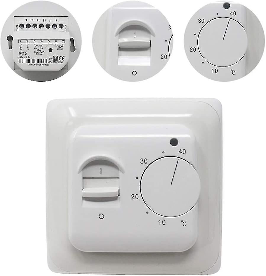 Manual Electric Underfloor Heating Thermostat with AC 220v 16a Probe, Mechanical Underfloor Heating Thermostat Control [Energy Class A+++] (x)
