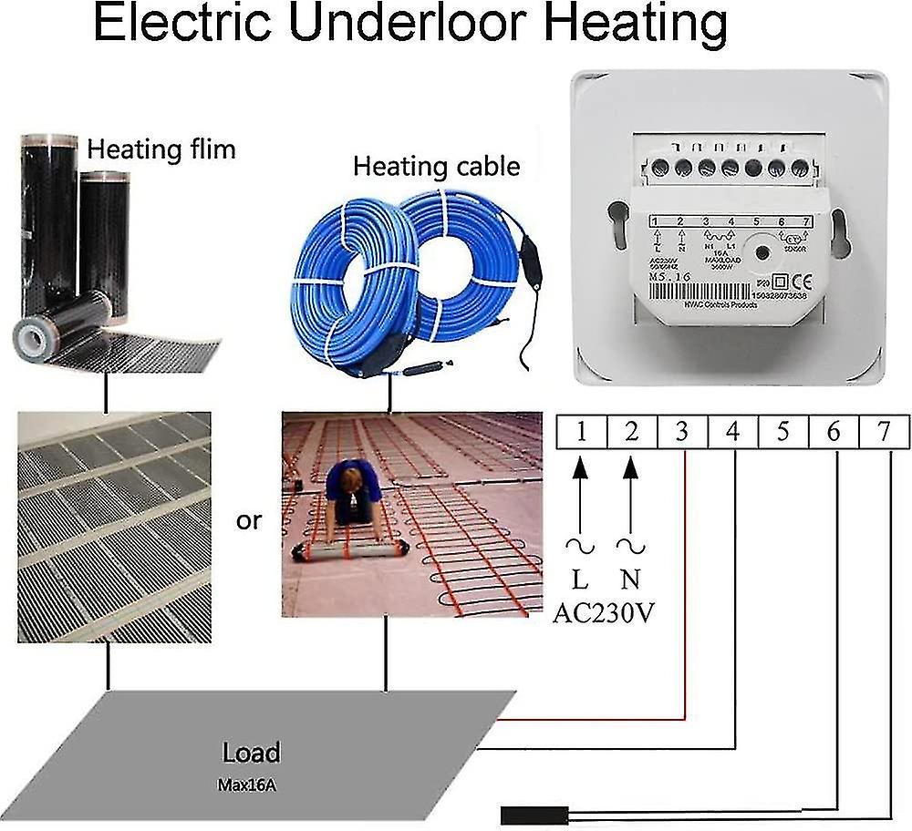 Manual Electric Underfloor Heating Thermostat with AC 220v 16a Probe, Mechanical Underfloor Heating Thermostat Control [Energy Class A+++] (x)