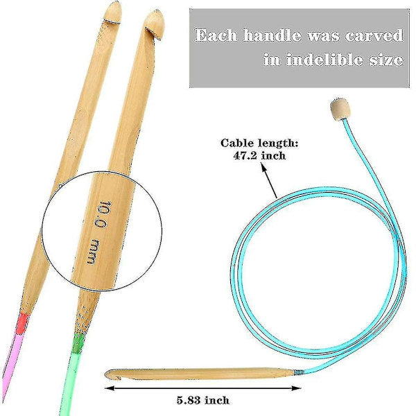 23-piece Tunisian crochet hook set with pearl, carbonized bamboo crochet hook [CO]