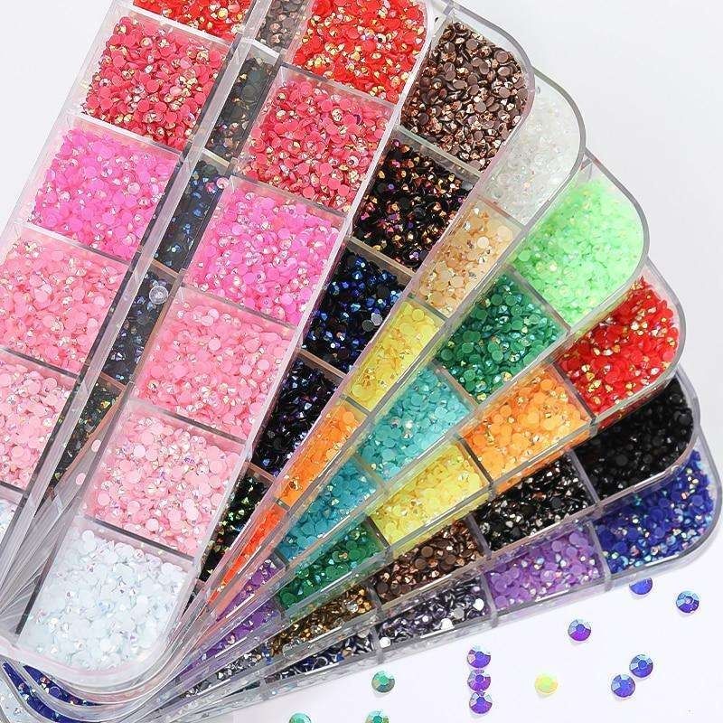 12pcs Rhinestone Nail Decorations MultiColor, Different Sizes in Box Nr-3