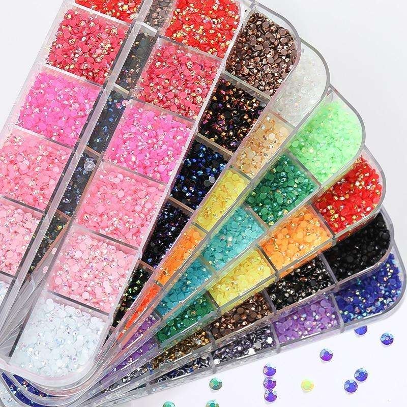 12pcs Rhinestone Nail Decorations in Multicolor, with Different Sizes