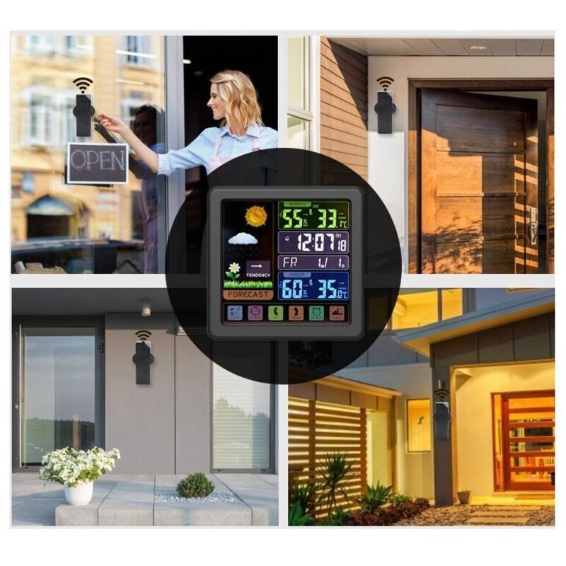 Wireless Weather Clock, Multifunctional Color Screen Clock, Home Touchscreen Thermometer and Hygrometer Alarm Clock