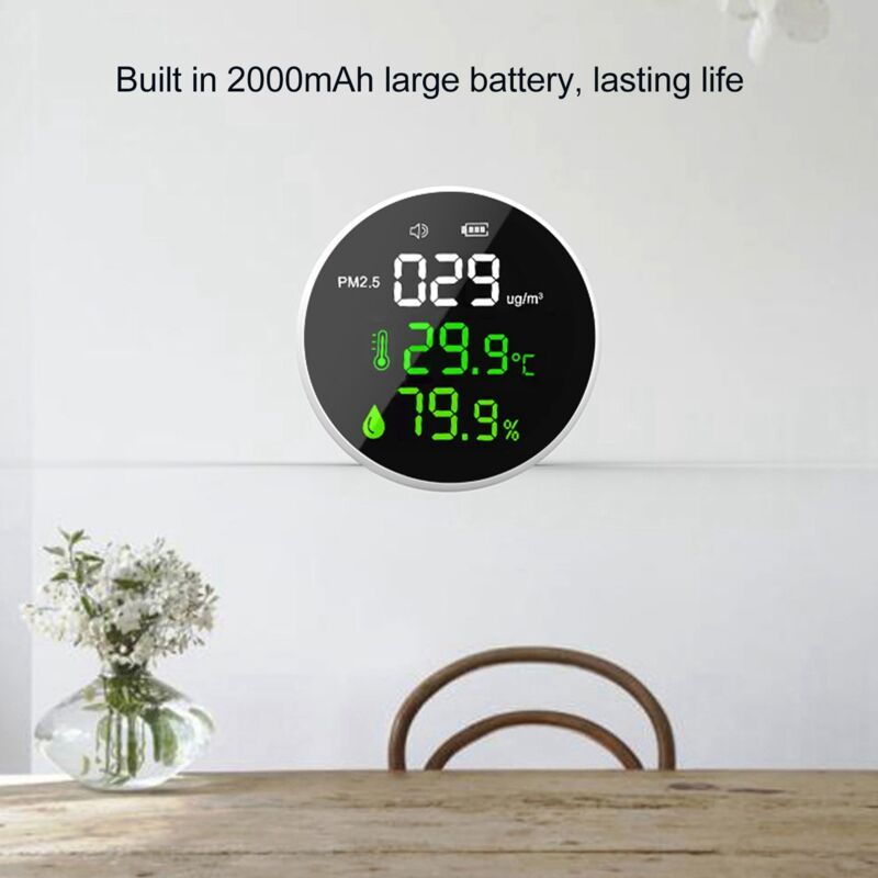 Indoor Air Quality Monitor PM2.5, Mini Portable Smart Sensor, Temperature and Humidity Tester