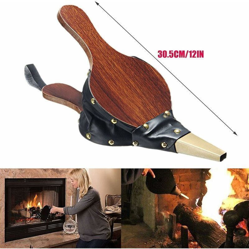 Fireplace Bellows and Blower Bellows for Fireplace Vintage Wood Blower Indoor Fireplace Bellows Wood Fire Blower Wood Bellows Blower, 30.5 x 12.5 cm