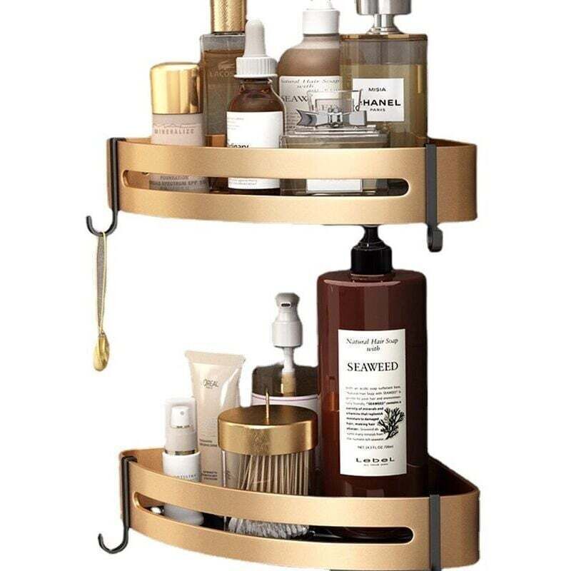 2 Pcs Corner Shower Shelves, No Drilling Required, Adhesive Bathroom Shelf, Stainless Steel Triangle Storage Basket for Shampoo and Soap with Hooks