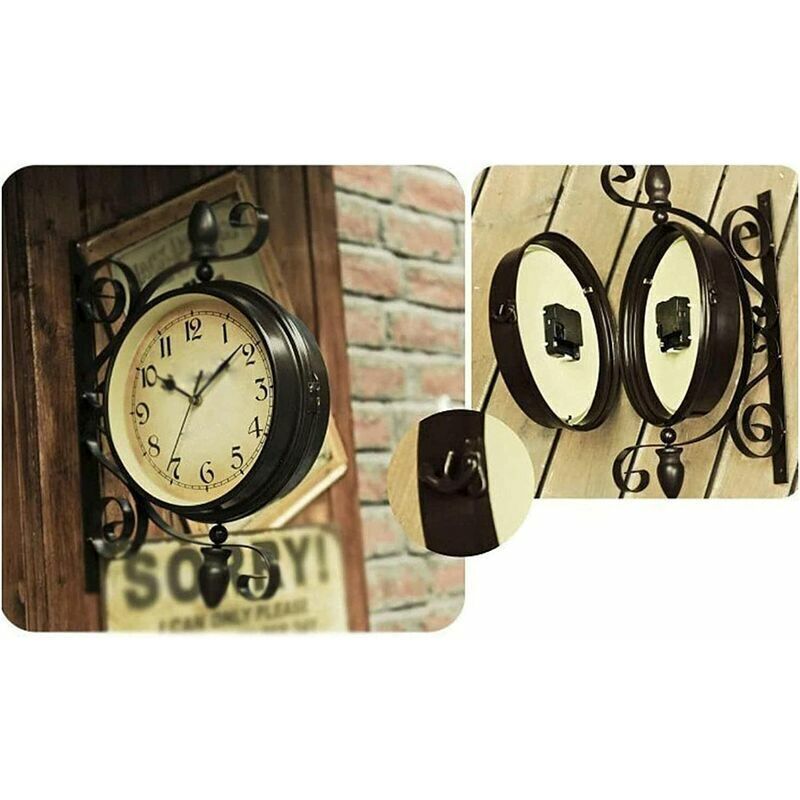 Outdoor Garden Wall Clock Double Sided Vintage Wall Clock Outdoor Indoor Waterproof Decoration Clock
