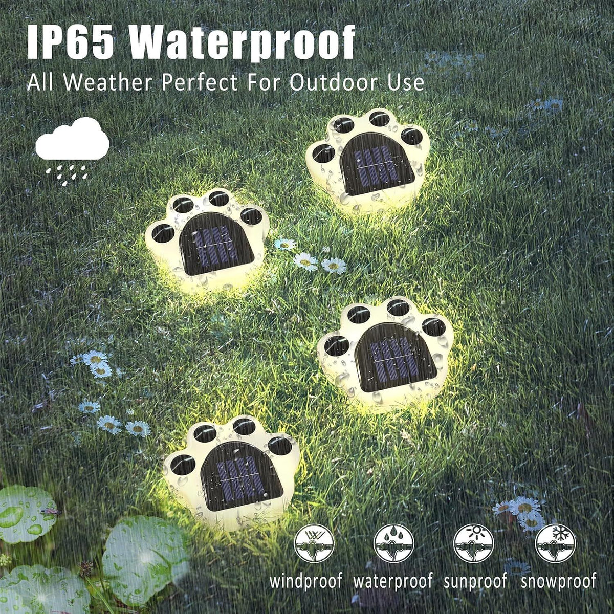 4 Pack Solar Paw Print Lights Outdoor Waterproof, Dog Paw Print Garden Decorative Lights for Lawn Patio Pathway Pet Garden Gifts for Women Mother's Day