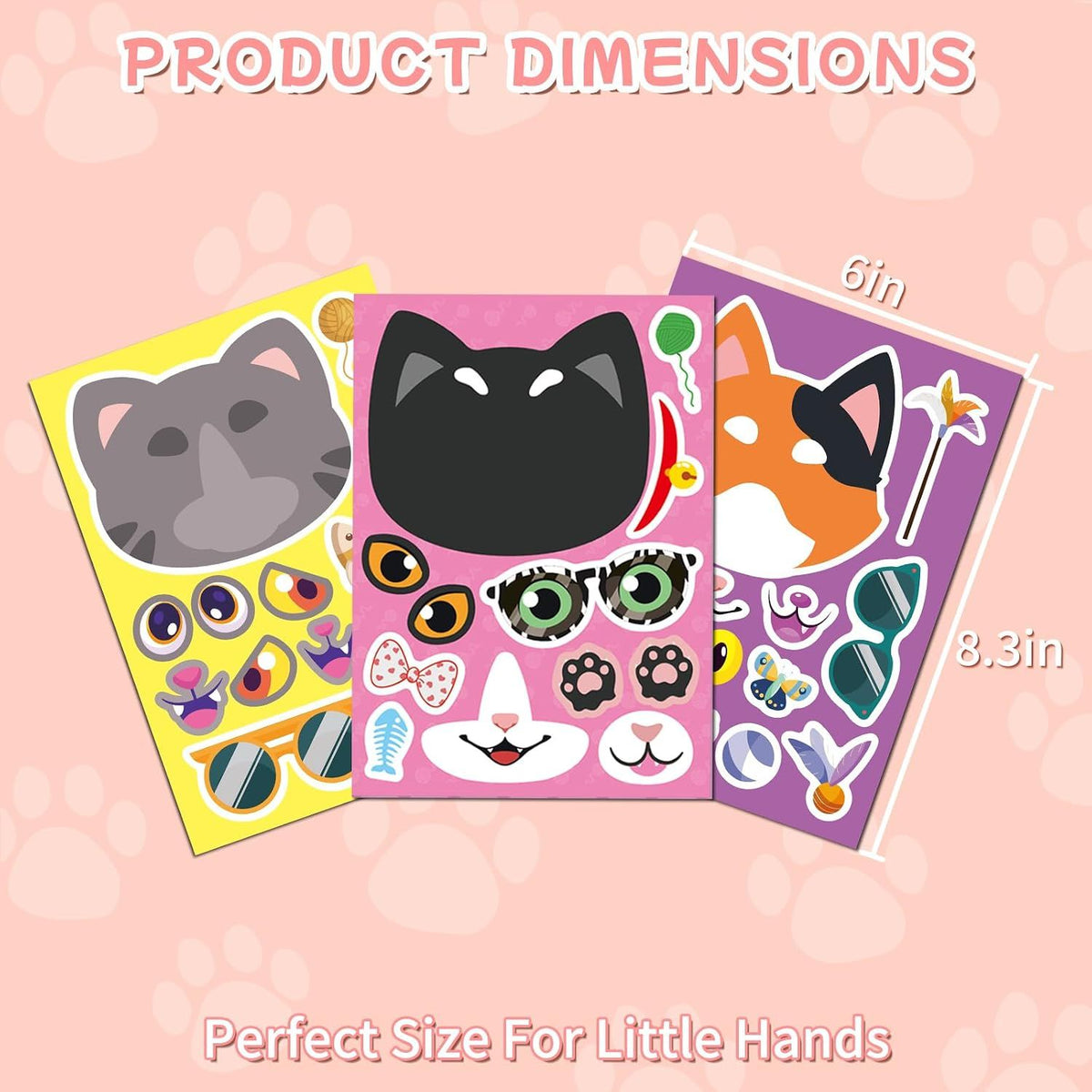 24 Sheets Make Your Own Cat Face Stickers for Kids, Cat Party Favors and Birthday Crafts Supplies