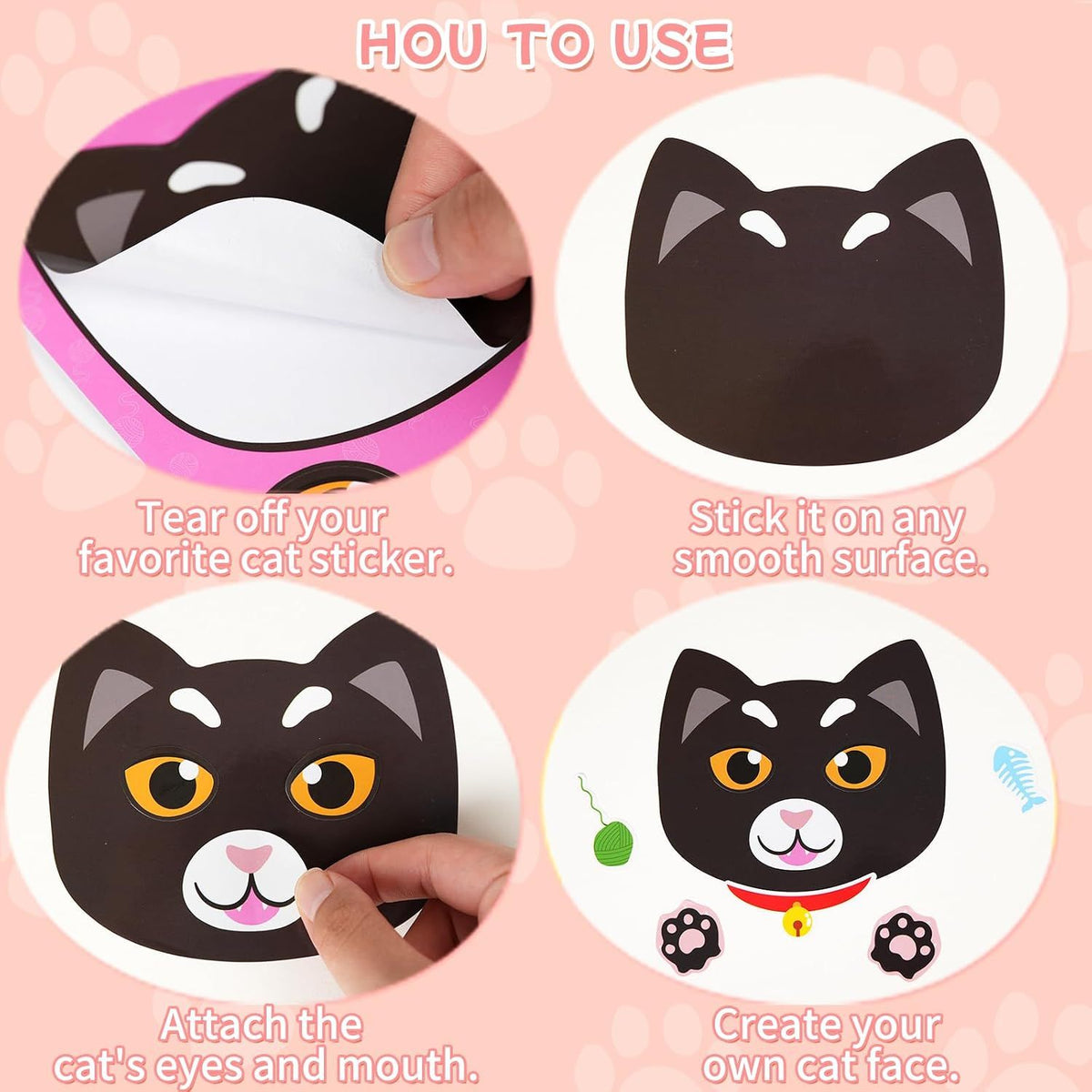 24 Sheets Make Your Own Cat Face Stickers for Kids, Cat Party Favors and Birthday Crafts Supplies