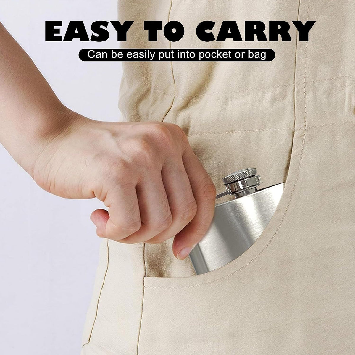 8 oz Hip Flask with Funnel, Stainless Steel Portable Pocket Flask for Men, Silver
