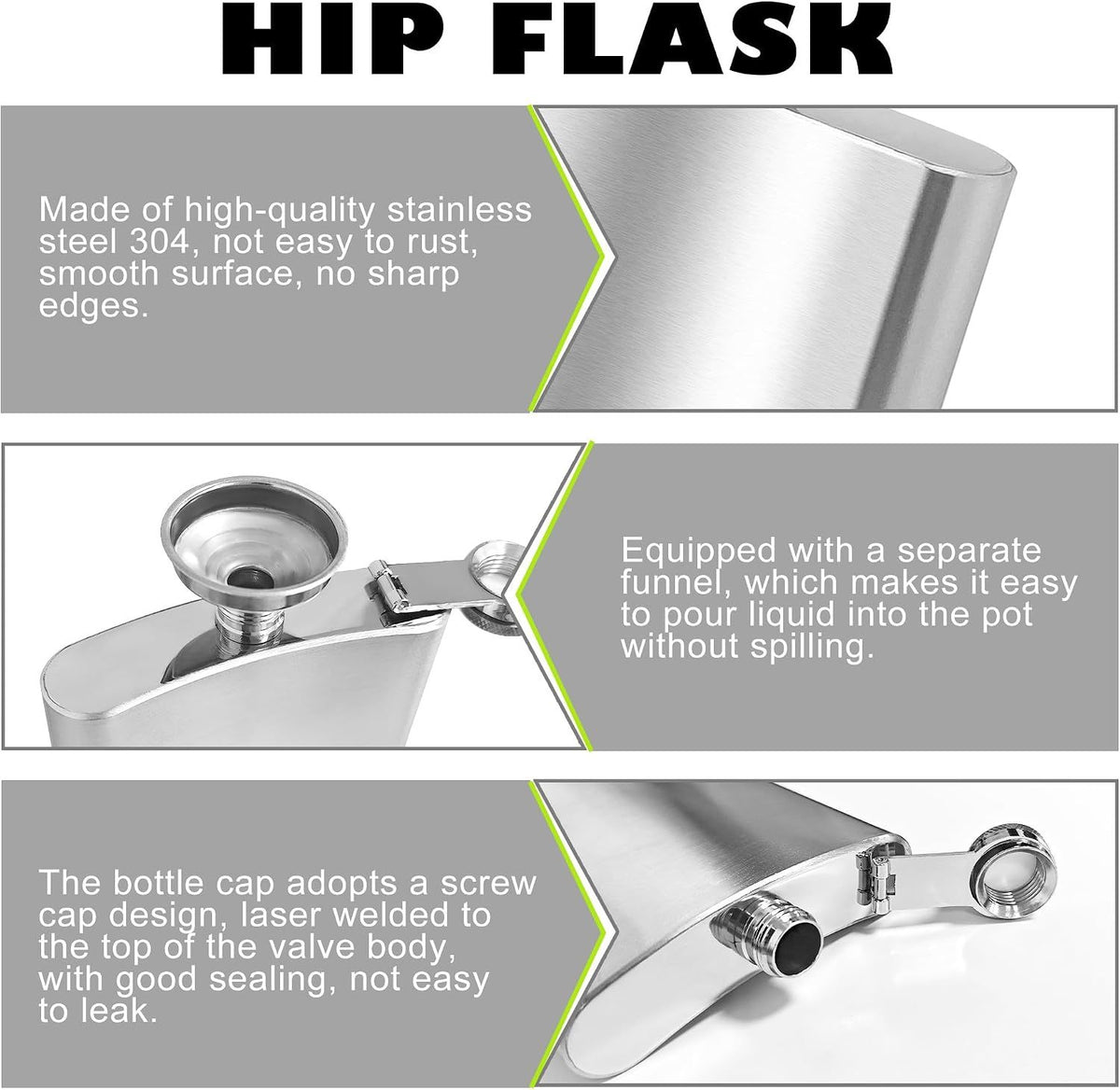 8 oz Hip Flask with Funnel, Stainless Steel Portable Pocket Flask for Men, Silver