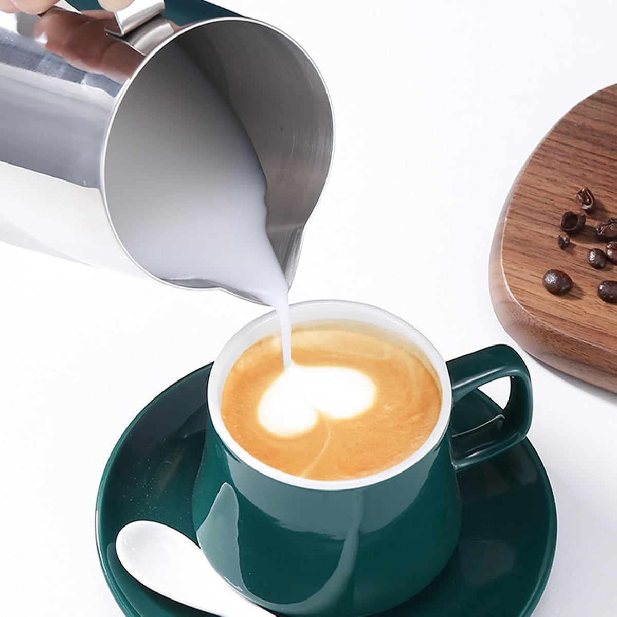 Milk Frothing Pitcher Stainless Steel Milk Jug with Scale and Latte Art Pen Coffee Machine Accessories for Latte Cappuccino, 350ml 12oz