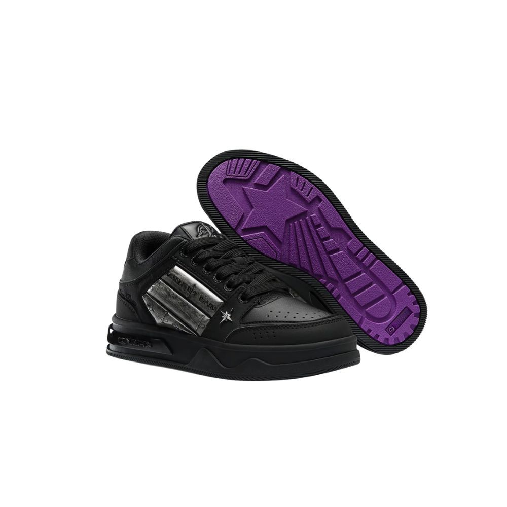 Black Metal Star Skate Shoes for Men Women, Black Purple Contrast Sole Platform Sneakers, Vintage Streetwear Mid Top Casual Walking Shoes AU Men Size 6.5