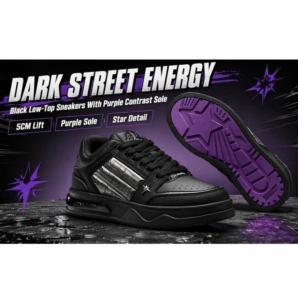 Black Metal Star Skate Shoes for Men Women, Black Purple Contrast Sole Platform Sneakers, Vintage Streetwear Mid Top Casual Walking Shoes AU Men Size 8