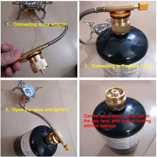 2 Pack Camping Stove Brass Adapter, 1lb Propane Small Tank Input to EN417 Lindal Valve Output, Portable LPG Gas Canister Converter for Outdoor Backpacking Camping