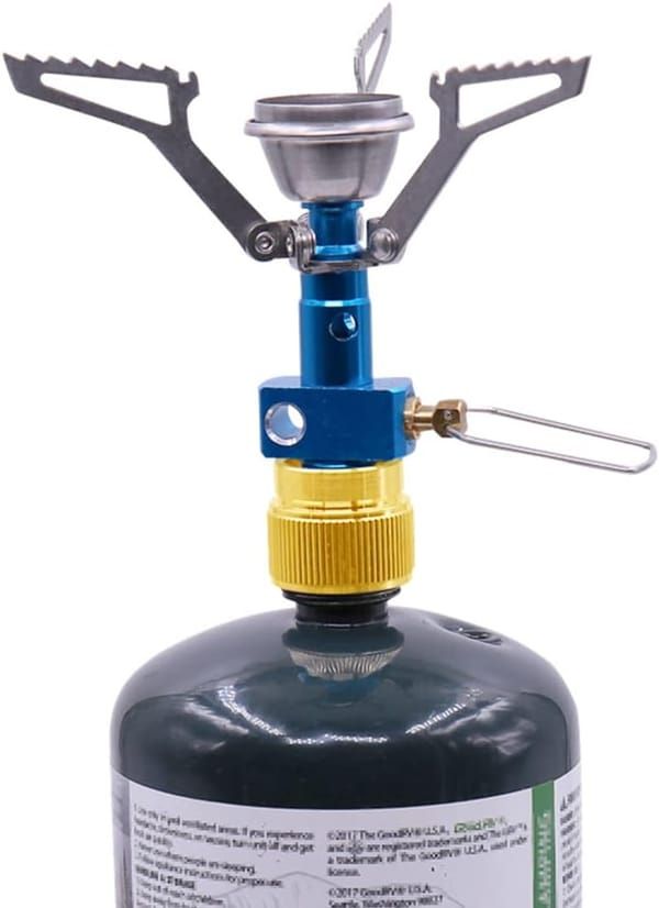 2 Pack Camping Stove Brass Adapter, 1lb Propane Small Tank Input to EN417 Lindal Valve Output, Portable LPG Gas Canister Converter for Outdoor Backpacking Camping