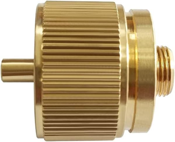 2 Pack Camping Stove Brass Adapter, 1lb Propane Small Tank Input to EN417 Lindal Valve Output, Portable LPG Gas Canister Converter for Outdoor Backpacking Camping