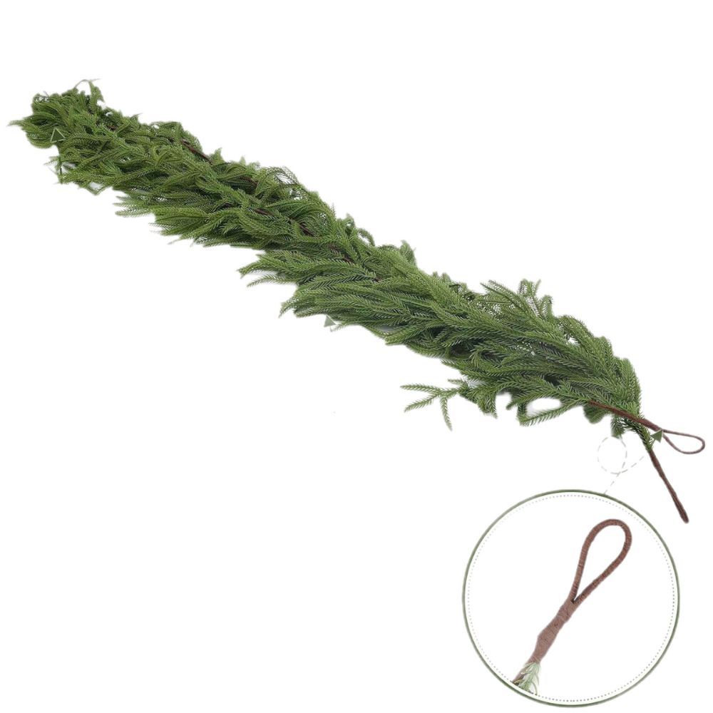 Artificial Norfolk Pine Garland, Real Touch Soft PVC Pine Needle Swag, Fake Cypress Greenery Vine for Christmas Fireplace Mantel Home Xmas Decor