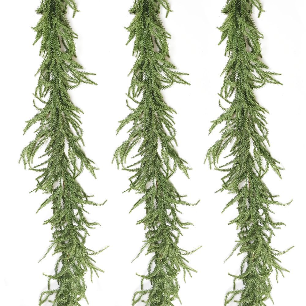 Artificial Norfolk Pine Garland, Real Touch Soft PVC Pine Needle Swag, Fake Cypress Greenery Vine for Christmas Fireplace Mantel Home Xmas Decor