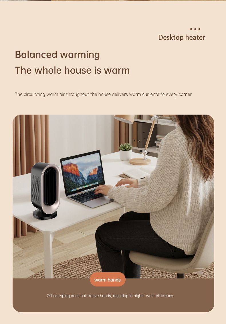 Desktop Vertical Space Heater with Remote Control, Fast Heating PTC Electric Fan Heater, Portable Mini Winter Electric Space Heater for Bedroom Office Home Indoor Heating（Black & Gold）