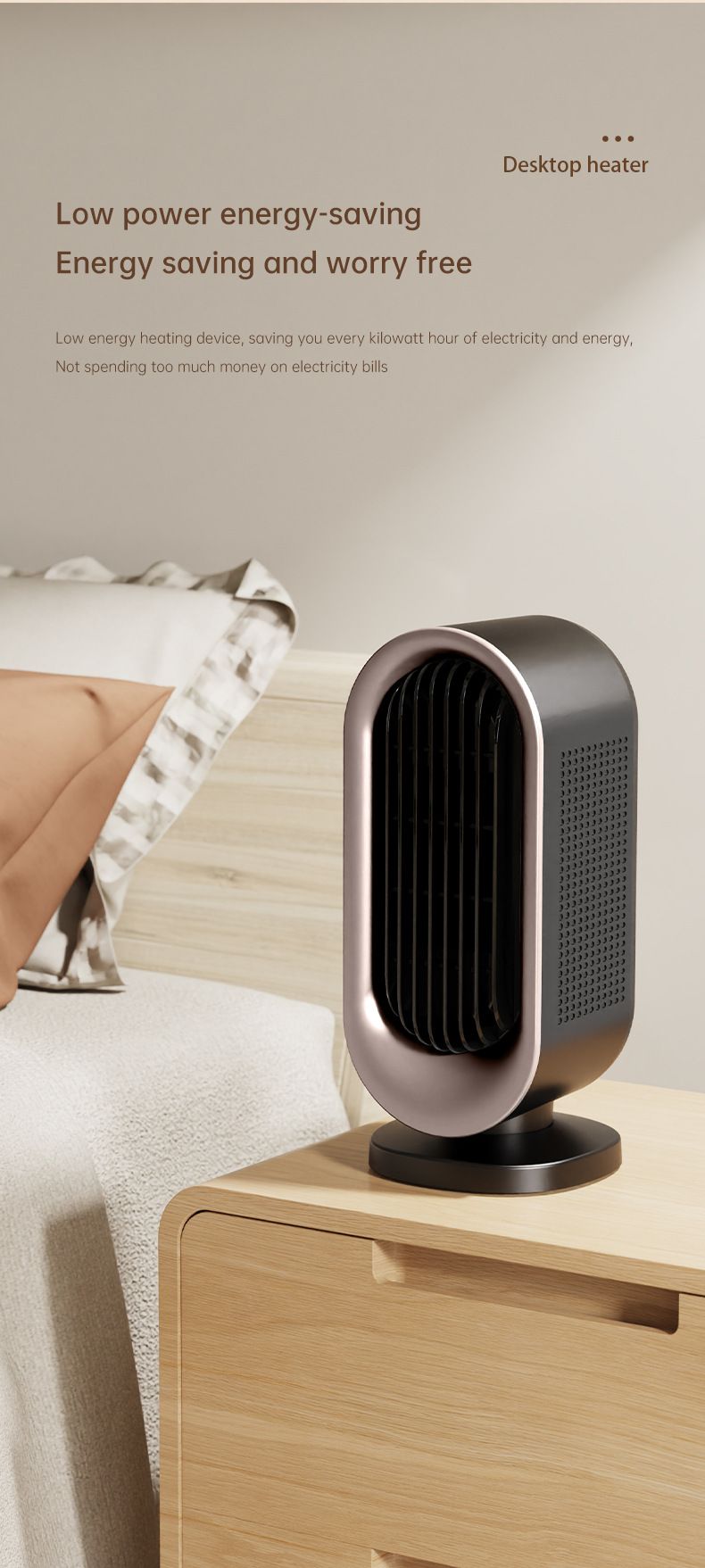 Desktop Vertical Space Heater with Remote Control, Fast Heating PTC Electric Fan Heater, Portable Mini Winter Electric Space Heater for Bedroom Office Home Indoor Heating（White）