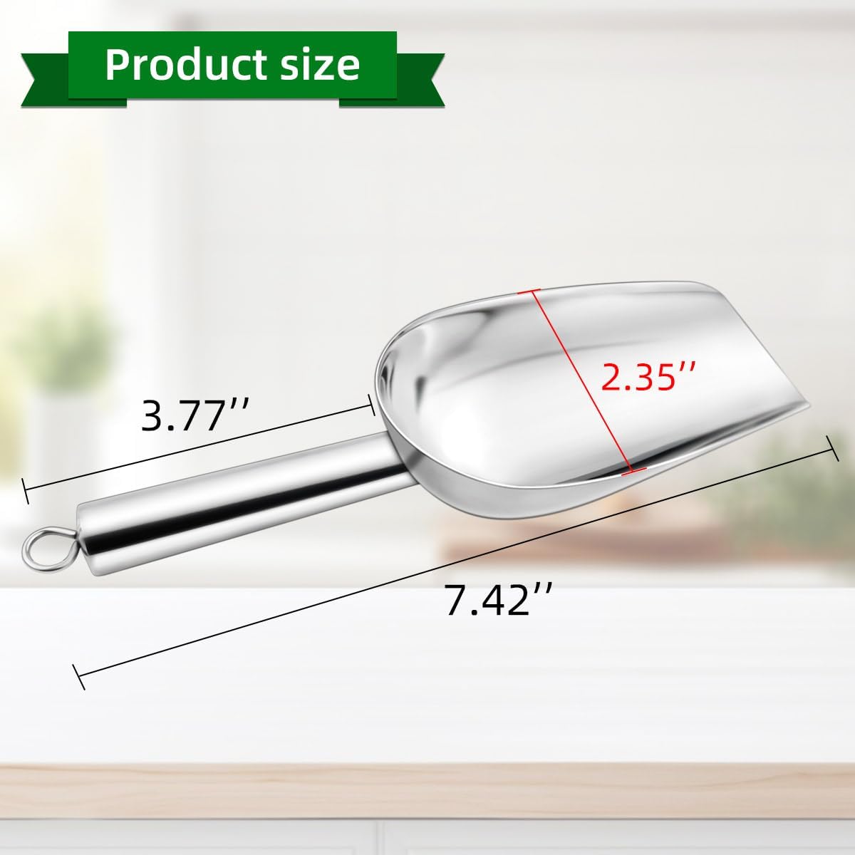 Stainless Steel Ice Scoop Metal for Candy Pet Food Flour Coffee Beans Sugar Kitchen Scooper Maker Dishwasher Safe Small Scoops Bar Party Wedding Utility (Silver)