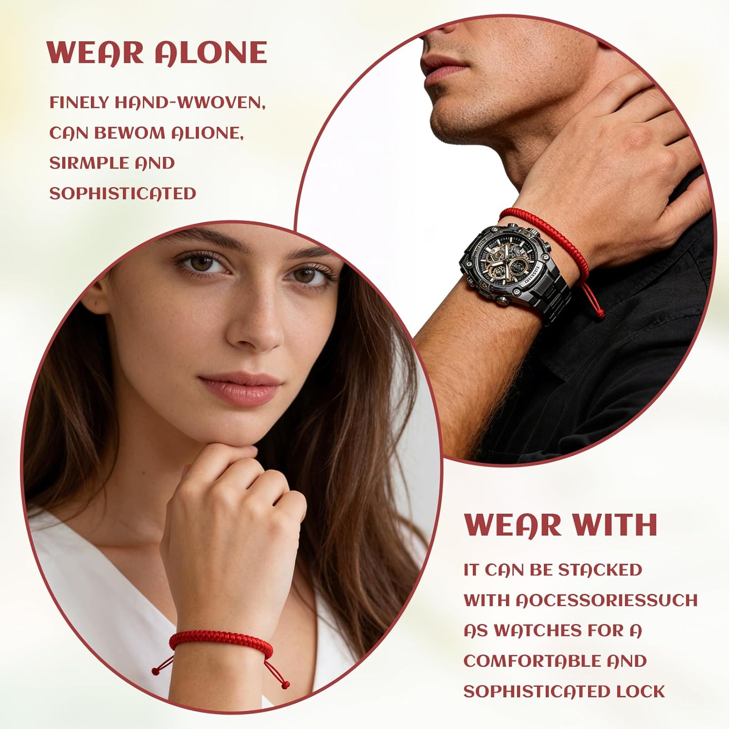 4-Pack Red Bracelets - Braided Lucky Cord Bracelet Strap for Women & Man - Adjustable Knot Red String Bracelet Amulet for Protection Good Luck Success Friendship Graduation Birthday Lovers Gift