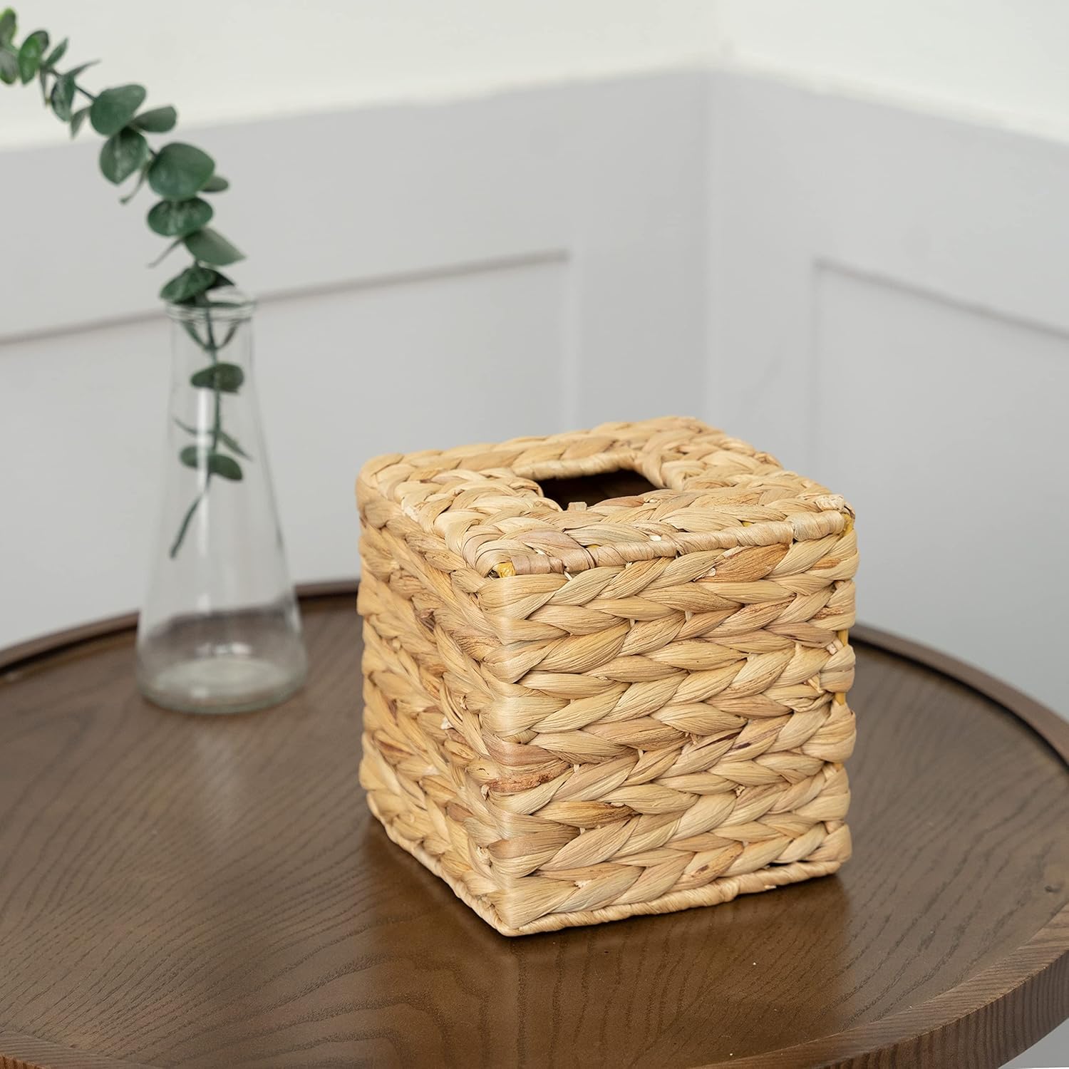 Tissue Box Holder - Square- Rattan Wicker Tissues Cube Box Cover -Boho Decorative Woven Facial Tissue Holder on Table and Barthroom (Square)